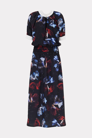 Printed Ankle-Length Dress With Elastic Waistband Black
