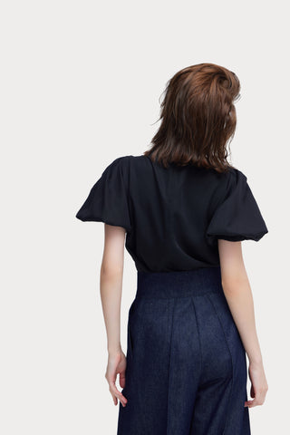 Puff Short-Sleeve Blouse Black