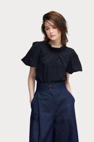 Puff Short-Sleeve Blouse Black