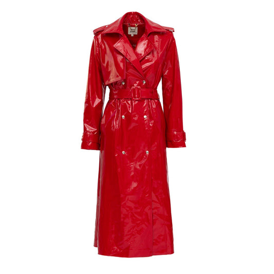 Fashion Red Lacquered Trench Coat