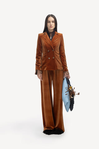 Retro Co-Ord Set – Jacket & Wide-Leg Trousers Rust Velvet