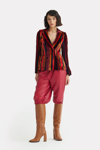 Retro Striped Jacket- Velvet Burgundy Red