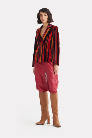 Retro Striped Jacket- Velvet Burgundy Red