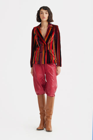 Retro Striped Jacket- Velvet Burgundy Red