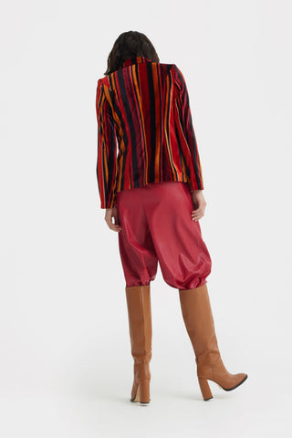 High-Waisted Wide Leg Faux Leather Joggers Red