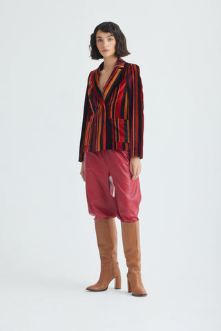 Retro Striped Jacket- Velvet Burgundy Red