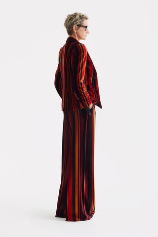 Retro Wide-Leg Trousers - Velvet Burgundy Red