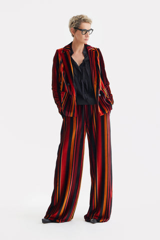 Retro Wide-Leg Trousers - Velvet Burgundy Red