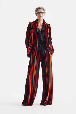 Retro Wide-Leg Trousers - Velvet Burgundy Red - Julia Allert