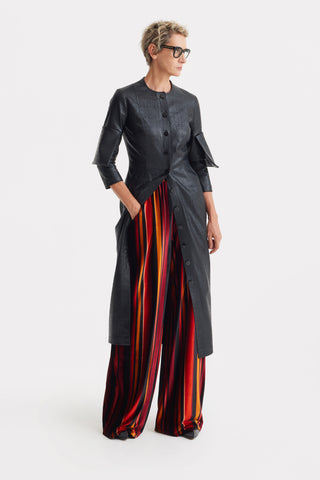 Retro Wide-Leg Trousers - Velvet Burgundy Red