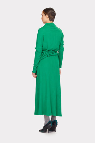 Rib Knit Suit Asymmetric Blouse & Basic Skirt Bright Green