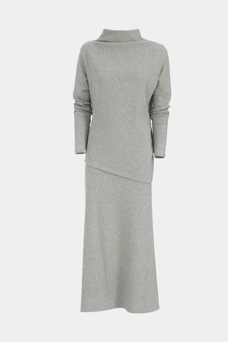 Rib Knit Suit Asymmetric Blouse & Basik Skirt Grey & Green