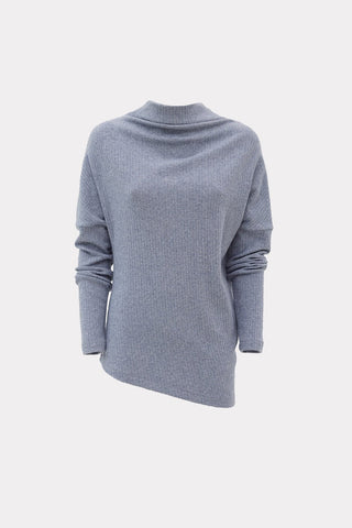 Rib Knit Suit Asymmetric Blouse & Basik Skirt Grey & Blue - Julia Allert