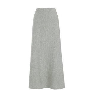 Rib Knit Suit Asymmetric Blouse & Basik Skirt Grey & Green - Julia Allert
