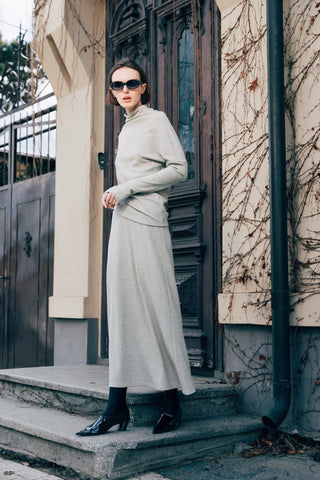 Rib Knit Suit Asymmetric Blouse & Basik Skirt Grey & Green - Julia Allert