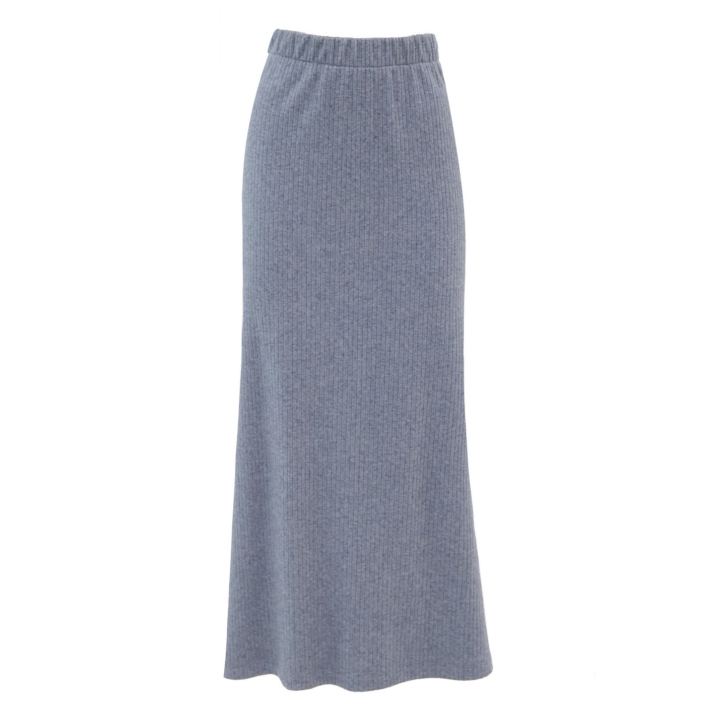 Rib Knit Suit Asymmetric Blouse & Basik Skirt Grey & Blue