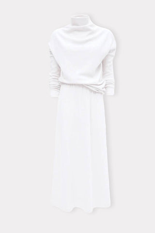 Rib Knit Suit Asymmetric Blouse & Basik Skirt White