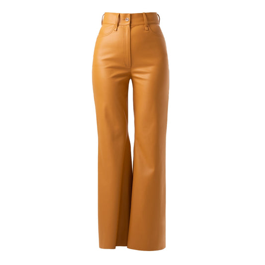Yellow Faux Leather Flared Trousers