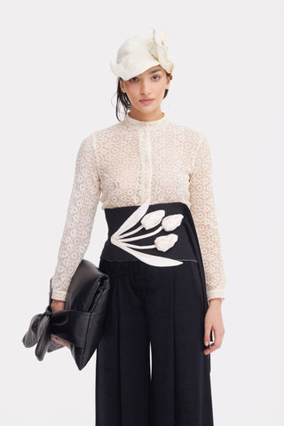 Romantic Sheer Straight-Fit Lace Shirt Ecru - Julia Allert