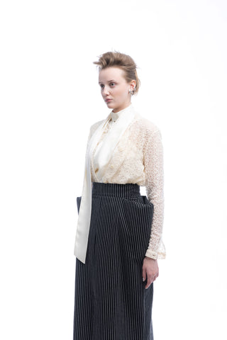 Asymmetrical Satin Top With Choker Collar Ivory