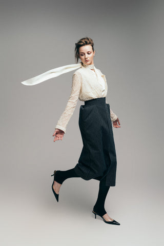 Asymmetrical Satin Top With Choker Collar Ivory