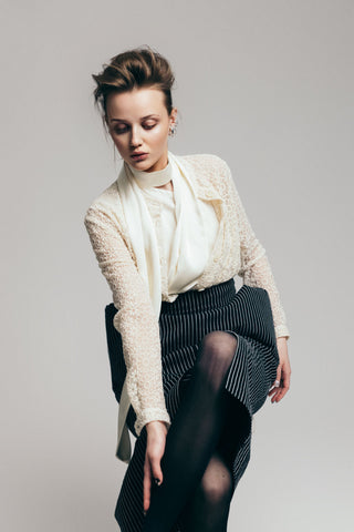 Romantic Sheer Straight-Fit Lace Shirt Ecru