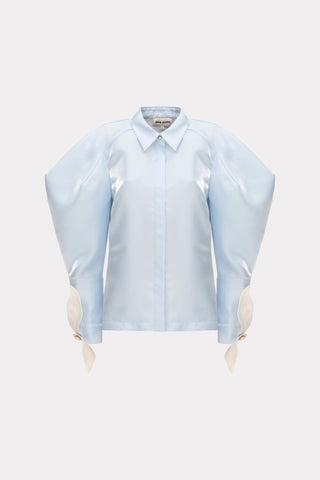 Romantic Silk Organza Blouse With Balloon Sleeves – Light Blue - Julia Allert