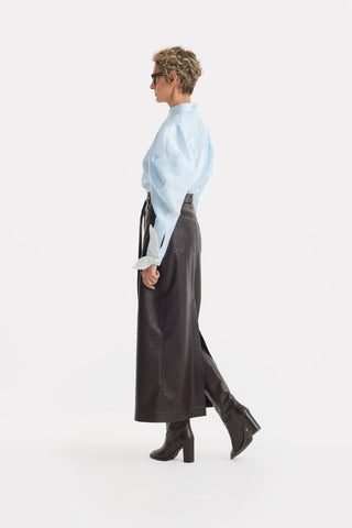Romantic Silk Organza Blouse With Balloon Sleeves – Light Blue - Julia Allert