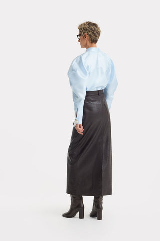 Romantic Silk Organza Blouse With Balloon Sleeves – Light Blue - Julia Allert
