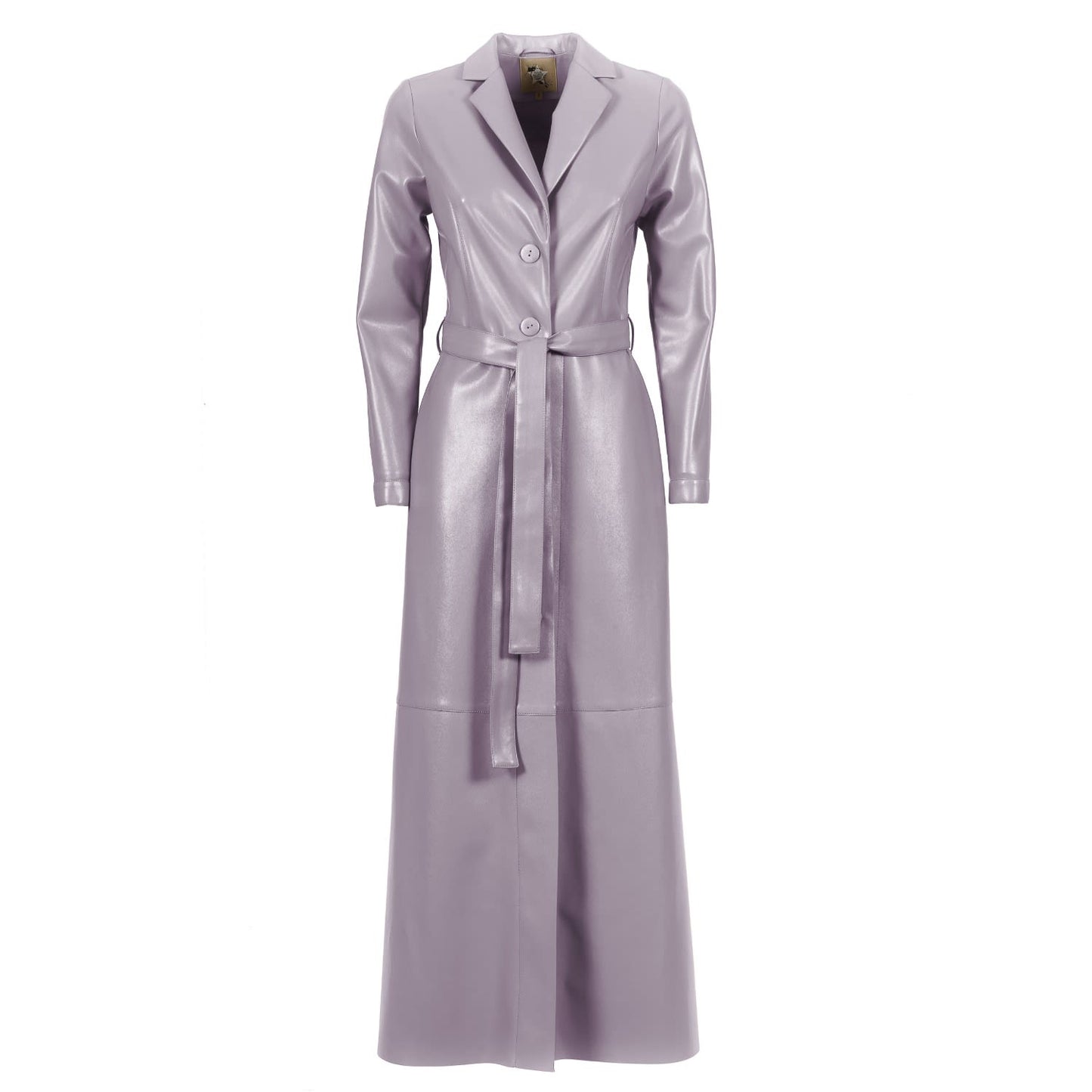 Light Purple Long Button-Up Eco-Leather Trench