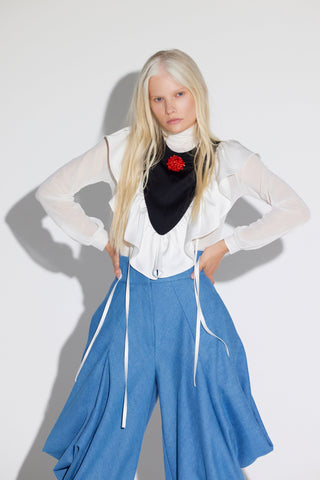 Ruffled Bib Collar With Red Beaded Brooch – Black - Julia Allert