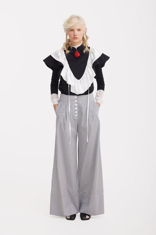 Ruffled Bib Collar With Red Beaded Brooch – Black - Julia Allert