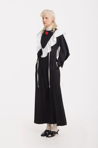Satin Ankle-Length Dress With Belt - Black - Julia Allert