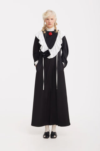 Satin Ankle-Length Dress With Belt - Black - Julia Allert