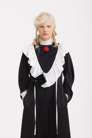 Satin Ankle-Length Dress With Belt - Black - Julia Allert