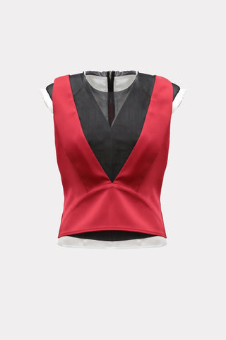 Satin Blouse With Mesh And Shoulder Pads Red - Julia Allert