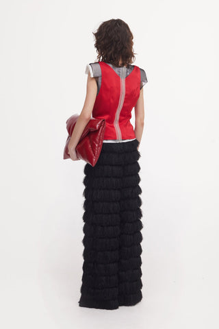 Satin Blouse With Mesh And Shoulder Pads Red - Julia Allert