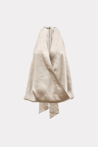 Satin Halter Open Back Top Light Beige