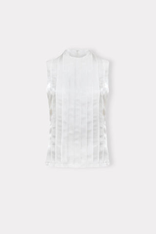 Satin-Organza Sleeveless Blouse White - Julia Allert