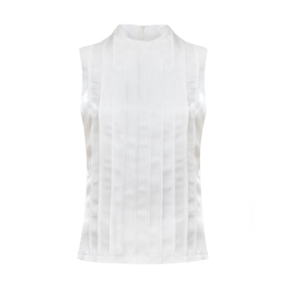 Satin-Organza Sleeveless Blouse White