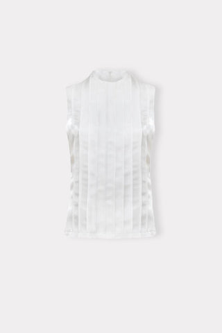 Satin-Organza Sleeveless Blouse White