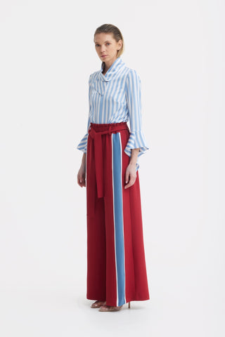 Satin Striped Blouse With Asymmetric Collar - Light Blue - Julia Allert