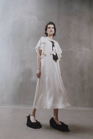Double-Layer Satin Midi Dress With Tie Detail Ivory XS Double-Layer Satin Midi Dress With Tie Detail Ivory XS