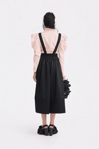 Sculpted V-Neck Blouse with Dramatic Sleeves - Pale Pink - Julia Allert