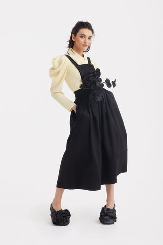 Sculpted V-Neck Blouse with Dramatic Sleeves - Pale Yellow - Julia Allert