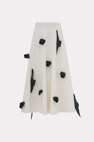 Sculptural A-Line Midi Skirt with 3D Black Knot Details – Ivory