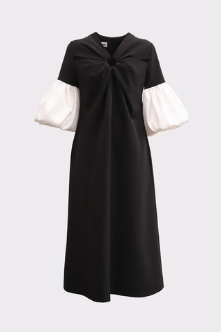 Versatile Chic Work Dress With Puff Sleeves - Black