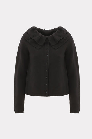 Sculptural Collar Wool Cardigan – Black