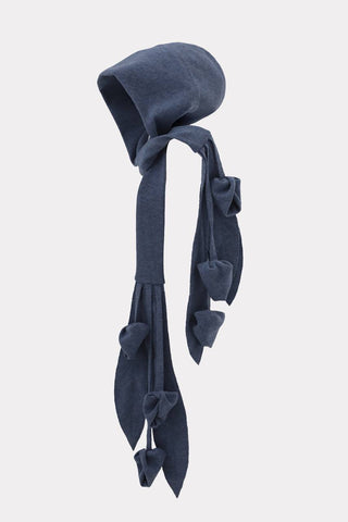 Self-Tie Double Knit Wool Hooded Scarf - Dusty Navy