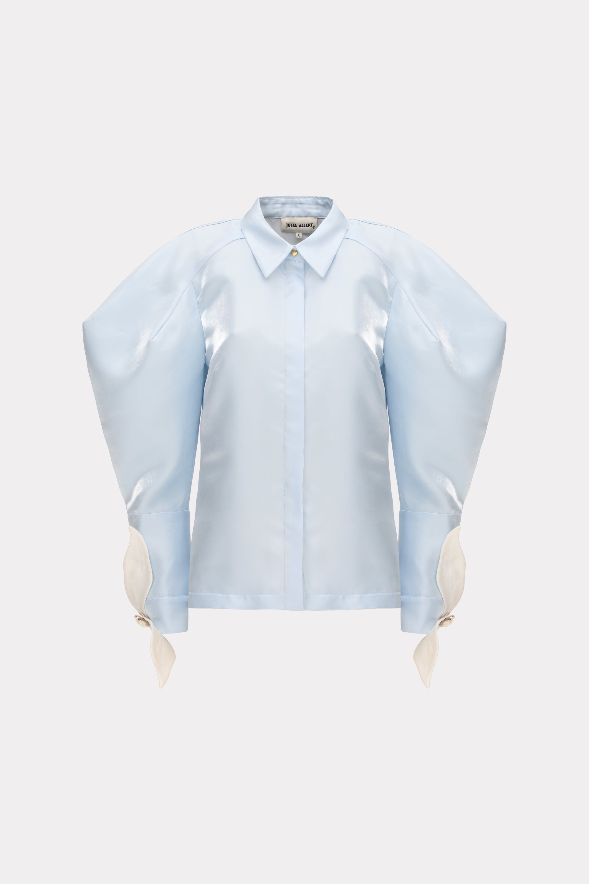 Romantic Silk Organza Blouse With Balloon Sleeves – Light Blue XS Romantic Silk Organza Blouse With Balloon Sleeves – Light Blue XS